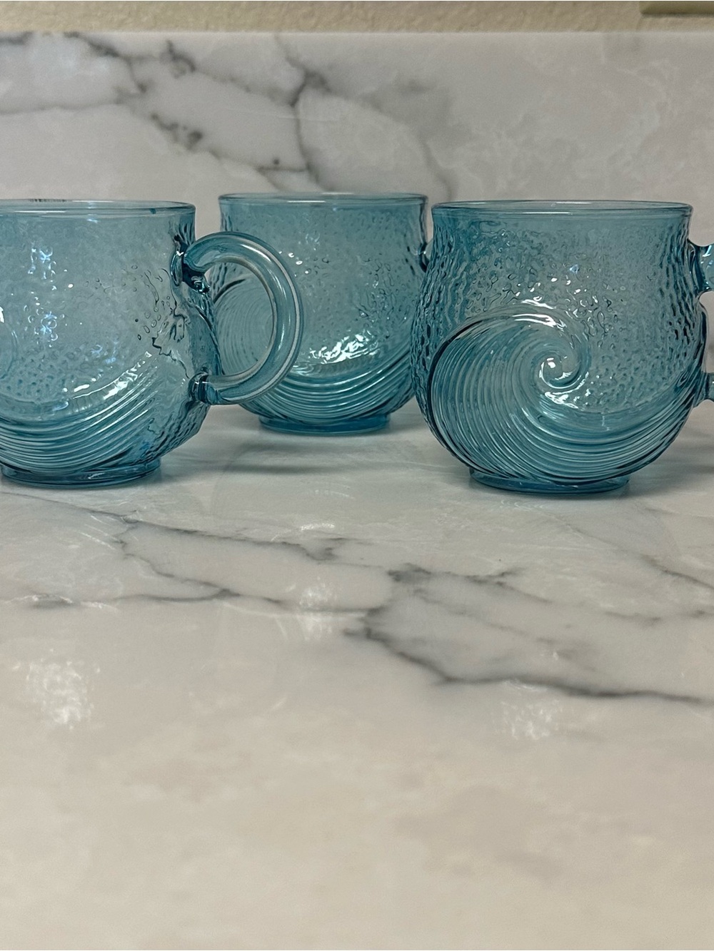Set Of 3 of Sea Glass Wave Mugs Beach Mugs 12 Oz Sea Theme Water Tea Cup Coffee